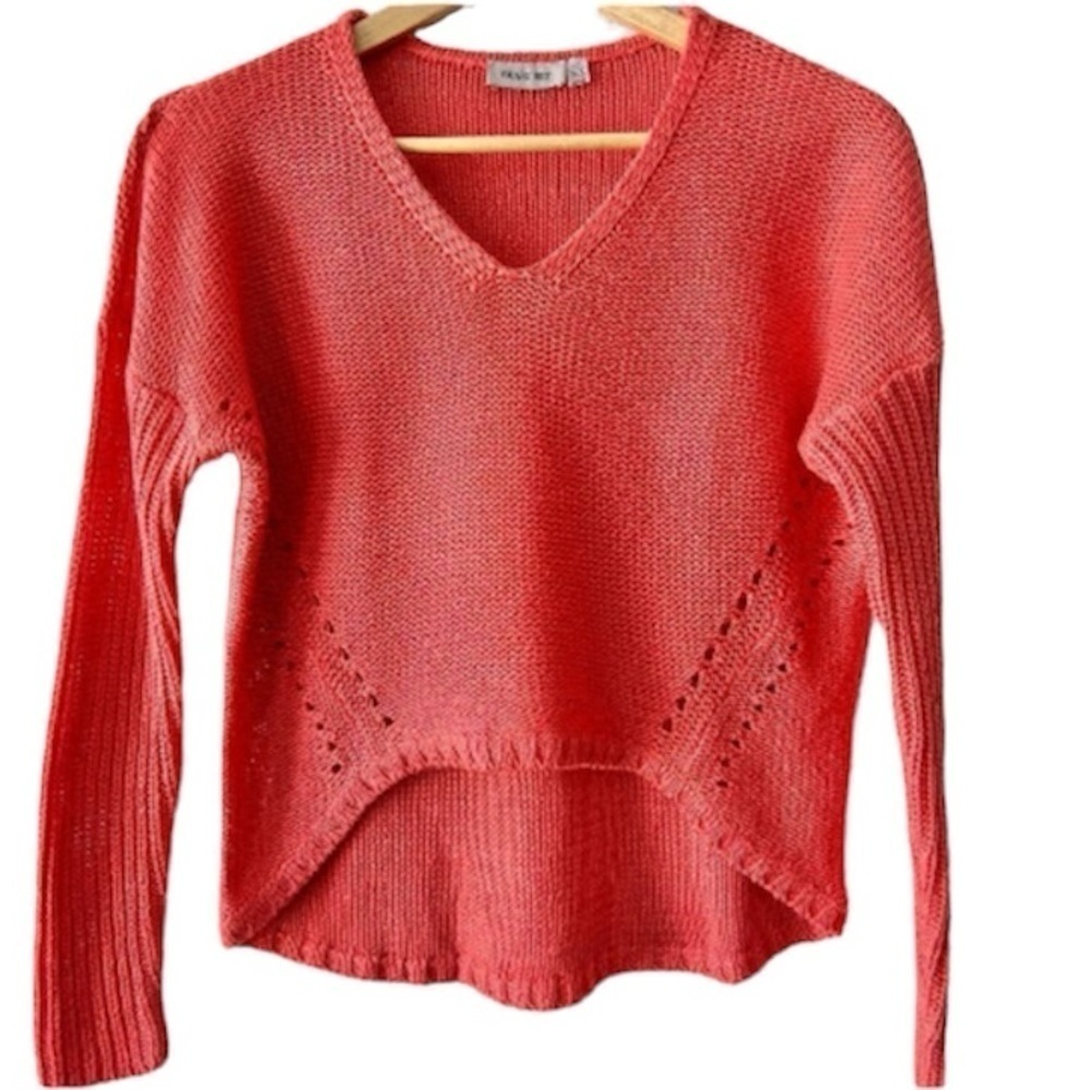Lightweight Coral Knit High Low Cropped Drop Shoulder Sweater S
